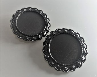 2 supports de broches à cabochons ronds 25 mm coloris noir