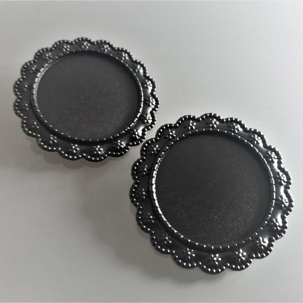 2 supports de broches à cabochons ronds 25 mm coloris noir