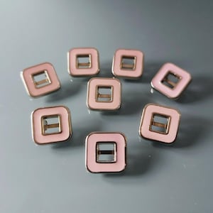 8 square buttons 12 mm silver metal and pink enamel