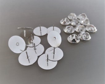 10 supports pin's base 15 mm métal coloris argent clair