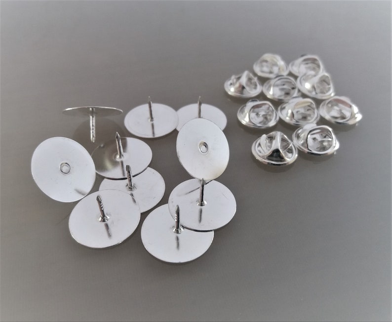 10 supports pin's base 15 mm métal coloris argent clair image 1