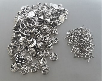 100 silver-colored metal pin backings