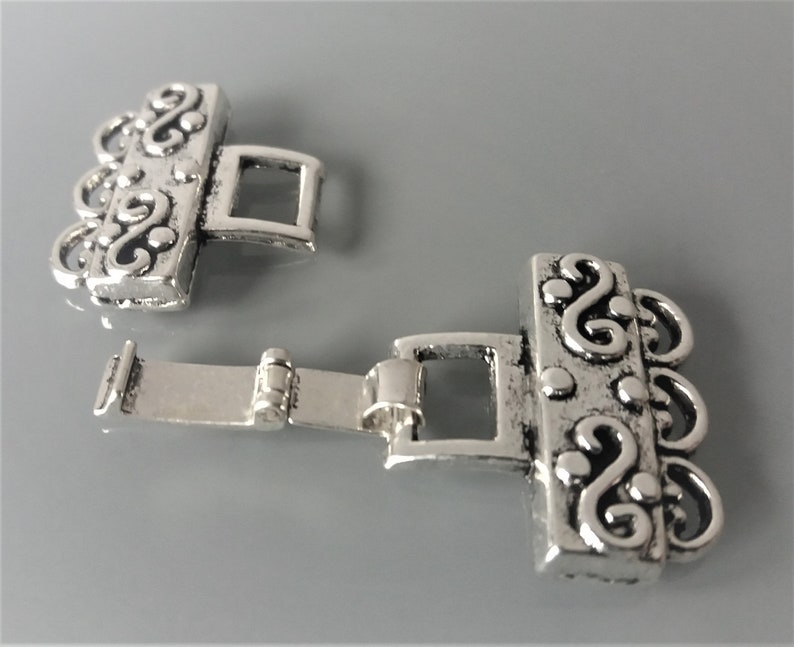 Clasp with 3 rows clips metal silver color image 3