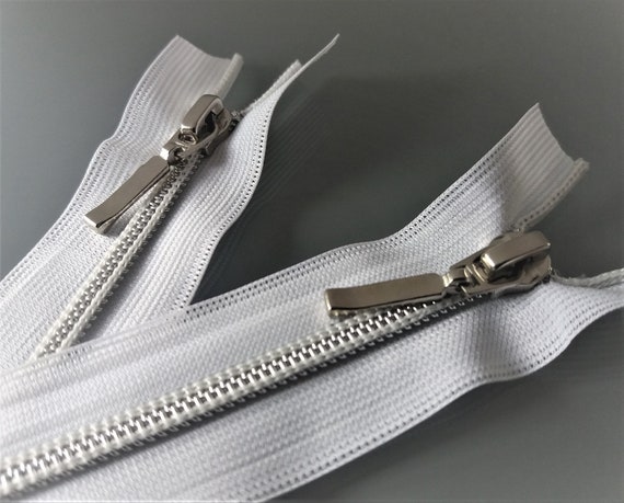 2 Zips séparables 30 cm blancs maillons spirales argentés