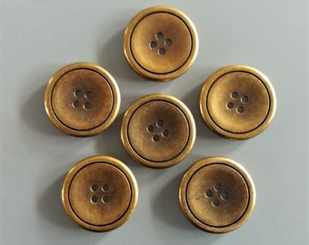 6 boutons ronds 28 mm métal coloris bronze