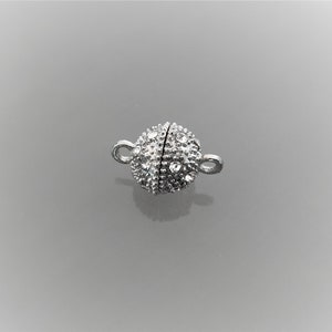 Magnetic ball clasp 10 mm in silver color and rhinestones image 4