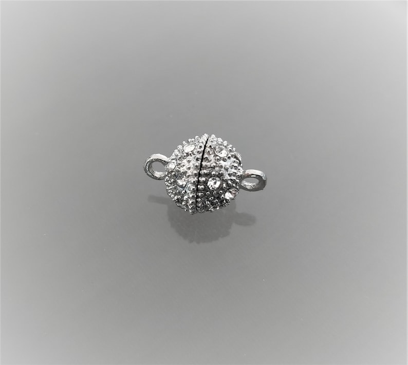 Magnetic ball clasp 10 mm in silver color and rhinestones image 4