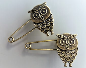 Lot de 2 broches 5,2 cm hibou métal coloris bronze