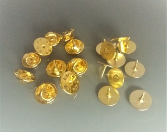 10 supports pin's base 10 mm métal coloris doré