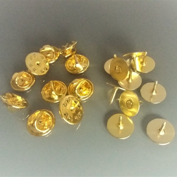 10 supports pin's base 10 mm métal coloris doré