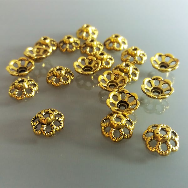 20 coupelles 9 mm fleurs métal coloris doré