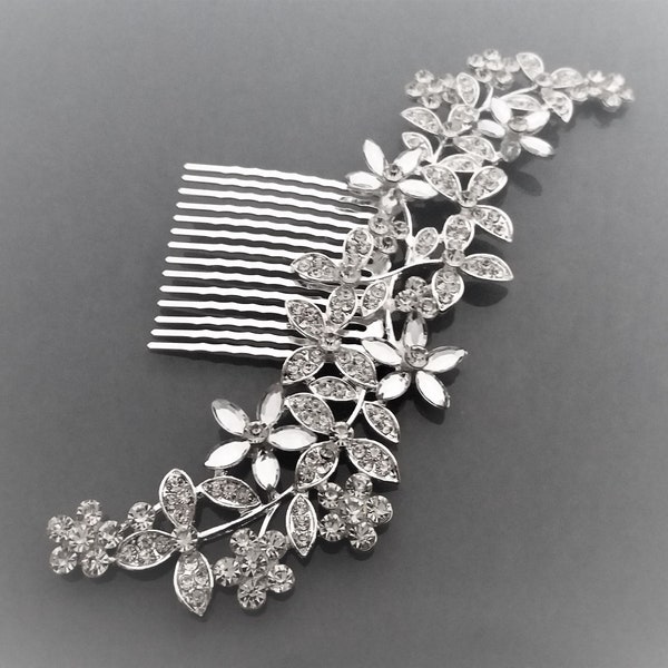 Barrette peigne strass 16 cm coloris argent