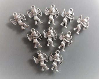 10 pendentifs 2 cm ange Cupidon métal coloris argent