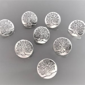 8 buttons 14mm tree of life metal color silver image 1