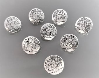 Gold Color Metal Life Of Tree Round Shape Fancy Buttons Set Of 10