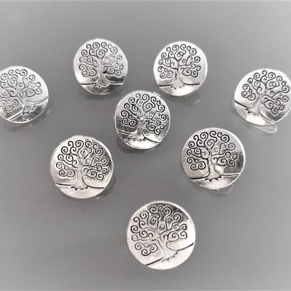 8 boutons 14 mm arbre de vie métal coloris argent