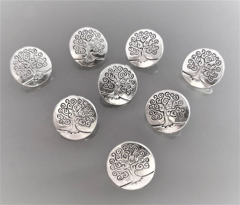 8 buttons 14mm tree of life metal color silver image 1