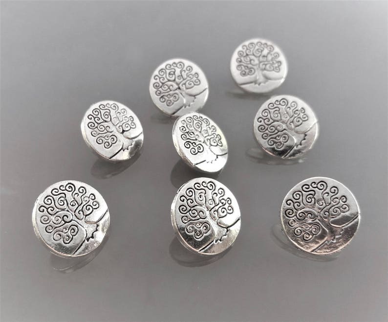 8 buttons 14mm tree of life metal color silver image 3