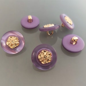 10 ausgefallene runde Knöpfe 18 mm aus violettem und goldenem Kunststoff Bild 4