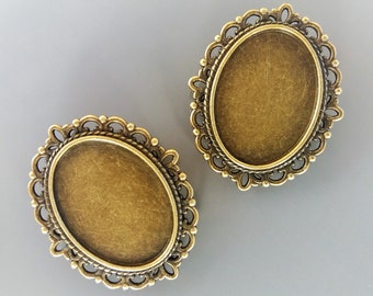 2 bronze color cabochon pin holders