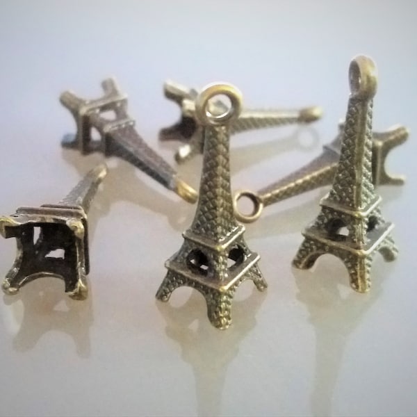 6 pendentifs tour Eiffel 2,2 cm métal coloris bronze