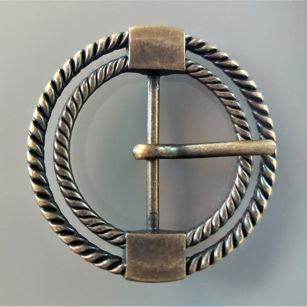 Bronskleurige ronde riemgesp, 3 cm breed