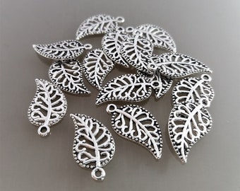 20 charms leaves 1.8 cm metal color silver