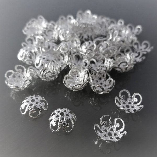 100 coupelles 10 mm filigranes coloris argent