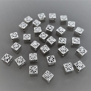 30 square beads 5 mm silver colored metal engraved