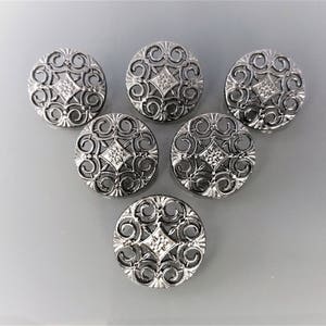 6 round buttons 20mm metal color dark silver