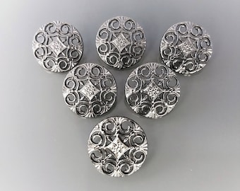 6 boutons ronds 20mm métal coloris argent foncé