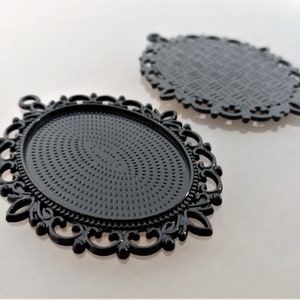 2 pendants for oval cabochons 40 mm X 30 mm black color metal image 4
