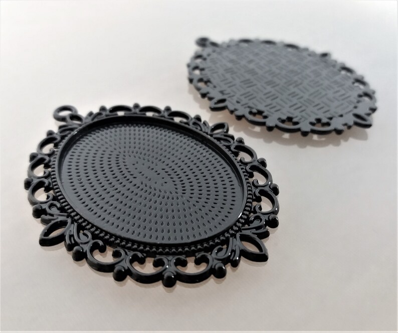 2 pendants for oval cabochons 40 mm X 30 mm black color metal image 4
