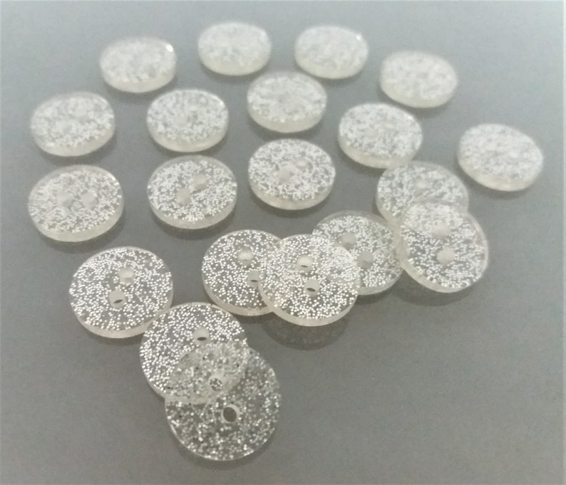 20 boutons ronds 12 mm transparents avec paillettes argentées image 2
