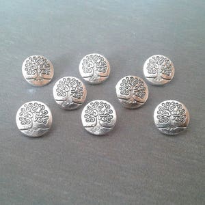 8 buttons 14mm tree of life metal color silver image 4