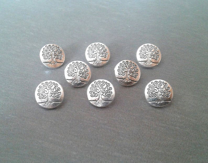 8 buttons 14mm tree of life metal color silver image 4