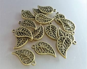 15 charms leaves 1.8 cm metal color bronze