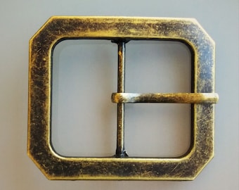 Octagonal belt buckle 3.8 cm passage aged bronze color