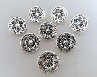 5 chemisiers bijoux boutons métal argentés avec strass кнопки gombok Nasturi 11 mm