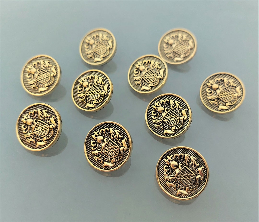 10 Crest Buttons, 18 Mm, Gold Color - Etsy