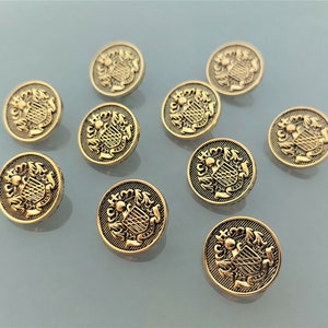 10 coat of arms buttons 18 mm in gold color
