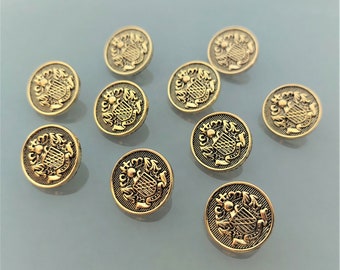 10 coat of arms buttons 18 mm in gold color