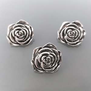 3 flower buttons 20mm metal blackened silver color