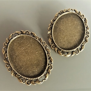 2 Oval cabochon brooch supports 40 mm X 30 mm bronze color