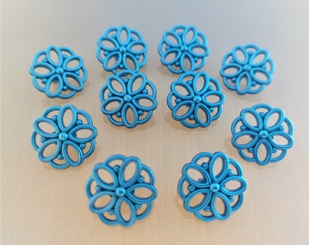 10 Flower buttons 18 mm plastic blue color