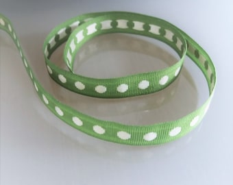 2 meters of 1 cm khaki green and beige polka dot grosgrain ribbon