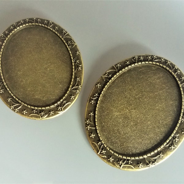 2 Supports de broche à cabochon ovale 40 mm X 30 mm coloris bronze