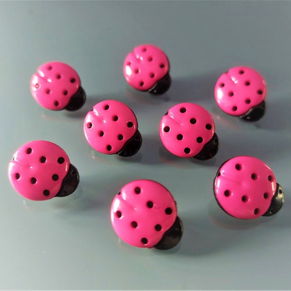 8 boutons coccinelles 13 mm fuchsia et noir