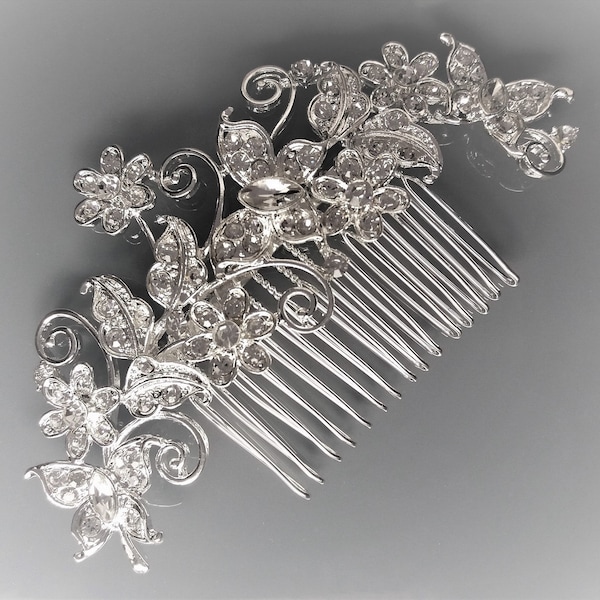 Barrette peigne strass 11,5 cm coloris argent