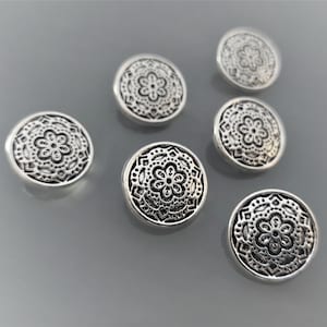 6 boutons ronds 19 mm métal gravé coloris argent image 2
